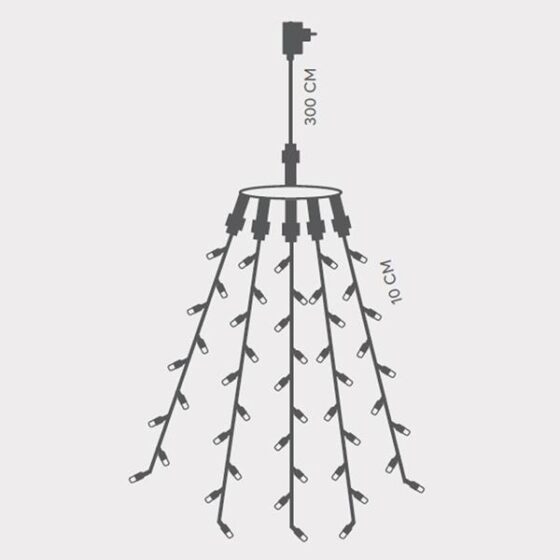 Χταπόδι, 175 Led 3mm, 31V, 5 γραμμές, με μετασχηματιστή, προέκταση παροχής 300cm, πράσινο καλώδιο, λευκό Led ανά 10cm, ΙΡ44